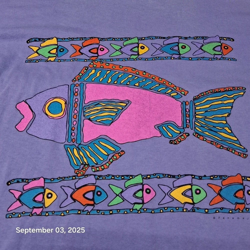 Vintage Panama Jack Florida Fish T Shirt Size XL‎ Blue Beach Surf